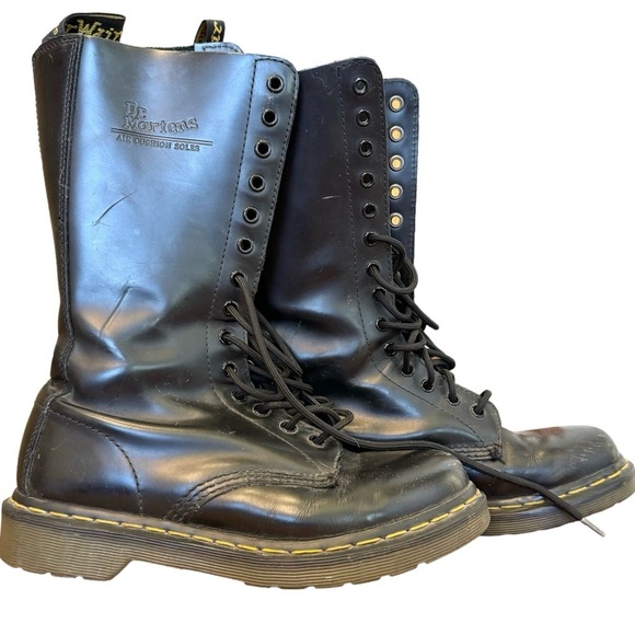 Dr. Martens Shoes - Dr. Martens Tall Combat Boots, 1914W, Women, Leather, 14 Eyelets, Black, Size 8